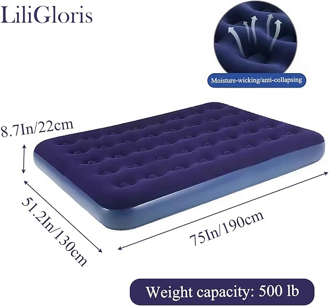 Foldable Inflatable air Mattress, Suitable for Indoor and Outdoor air Mattress, Thickened Waterproof, can be Used for Camping Tents (excluding Inflation Tools (Small Double)