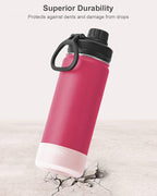 koodee Insulated Water Bottle, 18oz Stainless Steel Double Wall Vacuum Wide Mouth Sport Bottle with Leakproof Spout Lid (Pink Red)