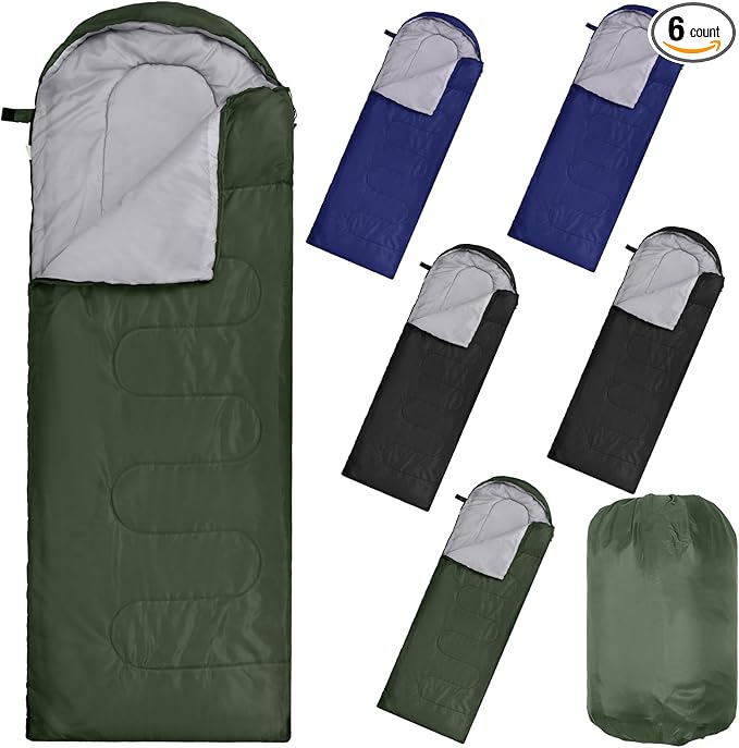 Macarrie 6 Pack Camping Sleeping Bags Bulk for Adults, 4 Season Cold Weather Sleeping Bag with Compression Sack Lightweight Waterproof Essential Gear for Backpacking Hiking Travel