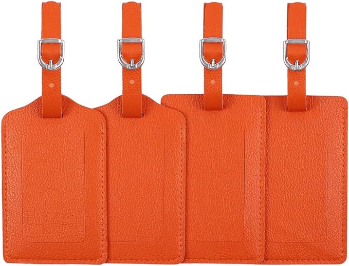 Vigorport Leather Personalized Suitcase Tag Set Luggage Id Tags Labels Travel Accessories - Set of 4