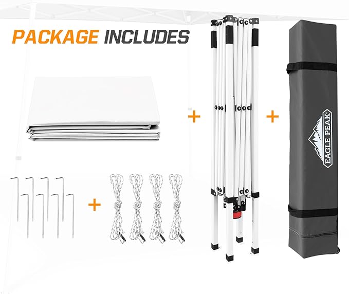 EAGLE PEAK 10x10 Slant Leg Pop-up Canopy Tent Easy One Person Setup Instant Outdoor Beach Canopy Folding Portable Sports Shelter 10x10 Base 8x8 Top (White)