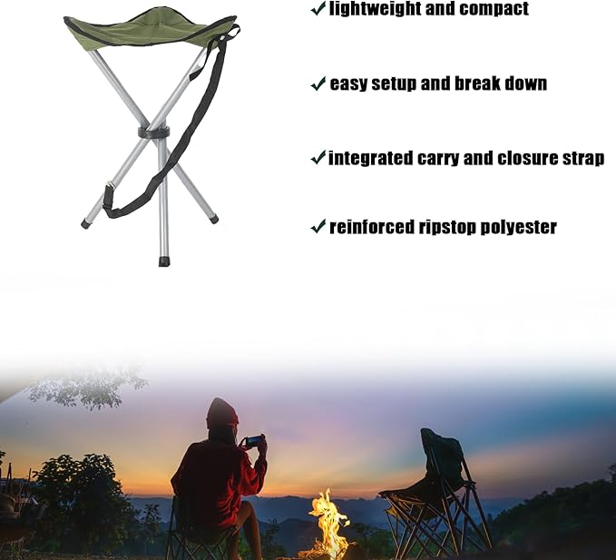 Folding Camping Stool,16.5" Folding Camping Chairs,Portable Tripod Seat,Outdoor Travel Tall Chair for Camping Walking Hunting Hiking Fishing Mountaineering Picnic Beach BBQ Garden Lawn(Green)