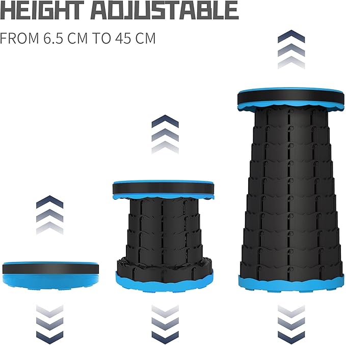 ALEVMOOM Camping Stool with Cushion,Portable Telescoping More Sturdy Capacity 440Ib,Retractable Collapsible Adjustable Folding Stool for Hiking Fishing Garden BBQ