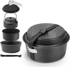Camping Cookware Set, Non-Stick Lightweight Aluminum Camping Pot and Pan Set with Kettle for Backpacking, Hiking, Outdoor Cooking and Picnic