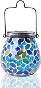 Afirst Mosaic Solar Lanterns Outdoor - Glass Hanging Solar Lights Hollow Out Waterproof Table Lamp Outdoor Decorative for Garden, Patio, Holiday Party Outdoor Decoration