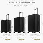 LEVEL8 Luggage Sets 3 Piece, 20 Inch Carry on, 24&28 Checked Hardshell Suitcases Set, Lightweight Luminous Textured Large Luggages with Spinner Wheels Tsa Lock, 3-Piece Set (20/24/28), Black