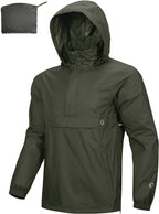 Outdoor Ventures Men's Rain Jacket Waterproof Lightweight Packable Rain Pullover for Hiking Golf Running