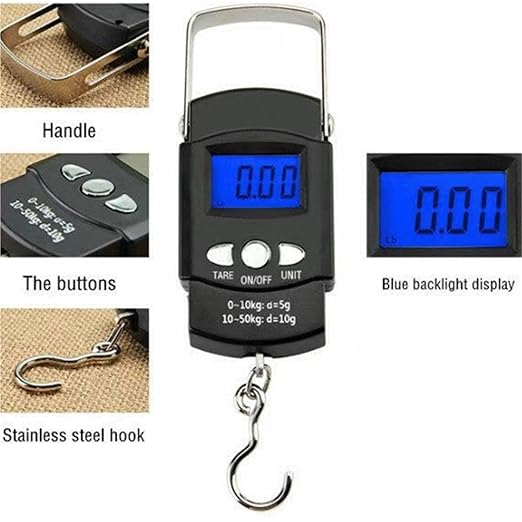 Digital Luggage Scale, Handheld Portable Mini Digital Hanging Hook Scale 50Kg/5g LCD Display Electronic Weighting for Travel Fishing Luggage,for Suitcase Hanging Weight