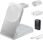 Foldable Wireless Charger 3 in 1 - Magnetic Wireless Charging Station for Apple Magsafe Charger Stand with Light,Aluminum Portable Travel Charger Dock for iPhone 17/16/15/14/13/12,Apple Watch,AirPods