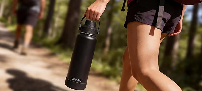 CIVAGO 40 oz Insulated Stainless Steel Water Bottle with Detachable Straw, Large Metal Water Jug with Bucket Handle, Leakproof Sports Water Flask with Silicone Boot for School, Dishwasher Safe, Navy