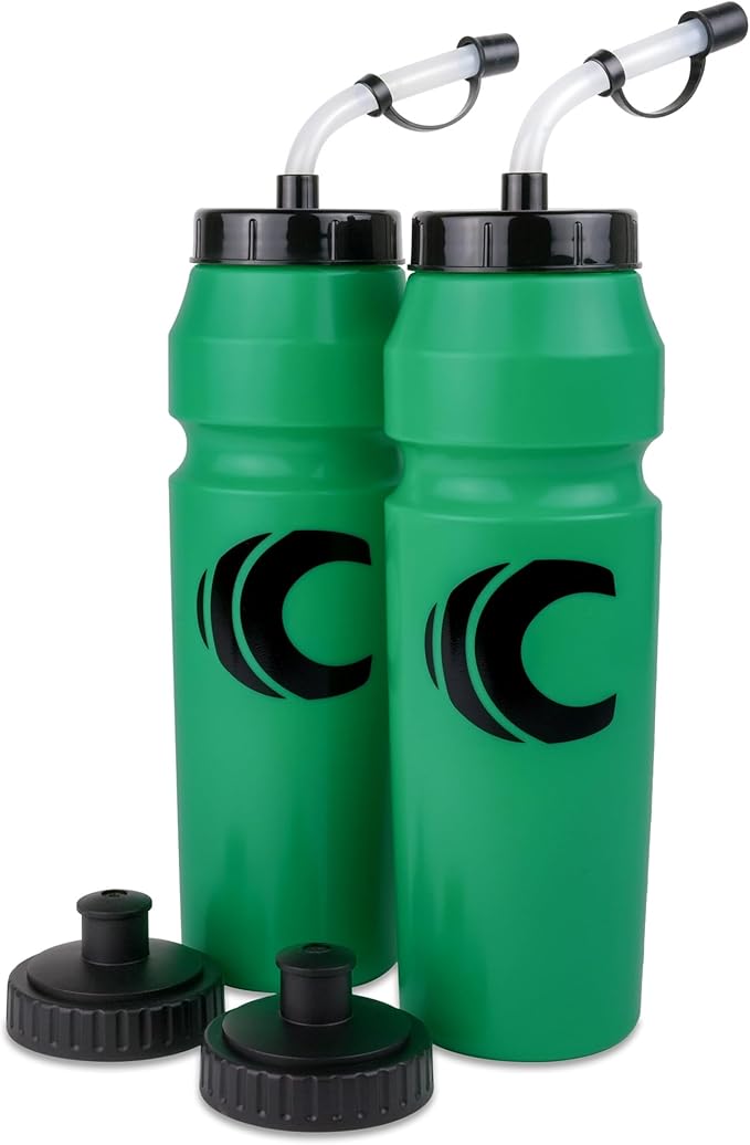 Cannon Sports 1 Liter Sports Water Bottle, BPA-Free, 34 Oz Capacity, Large Mouth, 2 lids (Straw and Squeeze), Great For Helmet Sports Such As Hockey, Lacrosse, Football, Boxing (2 Pack) (Green)