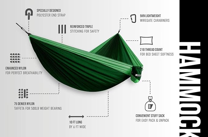 Bear Butt 2 Person Portable Hammock - Backpacking to Camping - Double Hammock for Travel & Outdoor