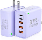 2Pack USB C Fast Charger Block, 60W 5-Port USB C Wall Charger 30W Type C Charging Block, 2USB C+3USB A PPS/PD 3.0 Multiport Charging Cube for iPhone 17 16 15 14 Pro Max,for Galaxy S25 S24 Ultra, i Pad