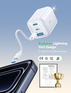 JOYROOM iPhone 14 13 Charger Fast Charging, 3-Port GaN USB C Block, 30W Type C Charging Block with Foldable Power Adapter for iPhone 12/13/14/15/16/17, iPad, Galaxy, and More (Blue)