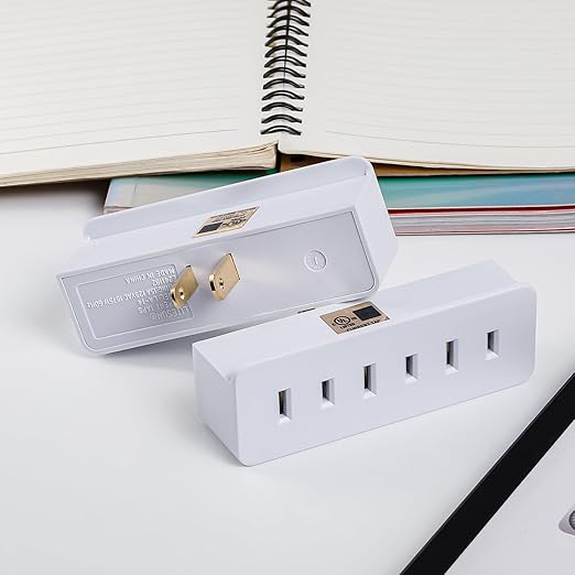 UL Listed 2 Prong 3-Outlet Wall Tap, 2 Prong Triple Outlet Converter Plug Extender, Multi-Plug Outlet Adapter, Polarized White, for living rooms, kitchens, offices and more. (1 Pack)