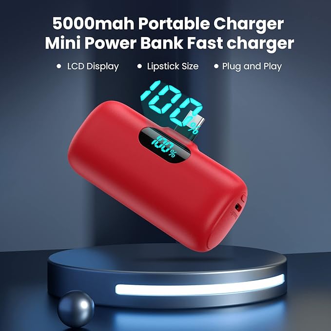 Mini Portable Charger 5000mAh Power Bank,15W PD USB C Cell Phone Portable Power, LCD Display Battery Pack Compatible With iPhone 15/15 Plus/15 Pro/15 Pro Max/Android/Samsung/Moto/LG (Type-C Only)