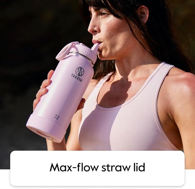 Takeya Actives Water Bottle with Straw Lid - Durable & Easy-Care Water Bottle with Stainless Steel Insulation - BPA-Free Lid with Carry Handle & Straw - Dishwasher-Safe - 24 oz, Arctic
