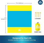 Sandproof Waterproof Beach Blanket Extra Large 108"x 84", Mat for Family, Quick Dry Ripstop Nylon Lightweight, Compact for Travel, Picnic, Camping w/ 4 Anchor Stakes and Carry Bag