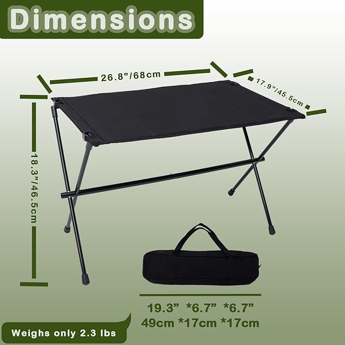 Folding Camping Table, Large Portable Camping Side Table with Carry Bag, Ultralight Weighs Only 2.3lbs, Ideal for Camping, Hiking, Backpacking, Beach, Picnic, Travel