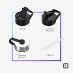 IRON °FLASK Camping & Hiking Hydration Flask with 3 Lids - Stainless Steel, Double Walled & Vacuum Insulated Water Bottle - Leak Proof & BPA Free (Lavender, Straw - 18 oz)