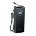 EF ECOFLOW Rapid Power Bank, 25,000mAh, 170W, 100W Built-in and Retractable Cables, Portable Charger with Triple 100W USB-C Port, Compatible with iPhone Series, Samsung, Laptop and More, Green