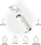 IDEUS Insulated Stainless Steel Water Bottle with 2 Leak-Proof Lids, Thermal Water Flask for Hiking Biking, 32oz, White