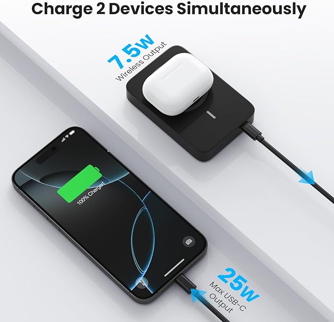 Magnetic Portable Charger 10800mah for Magsafe Battery Pack, Wireless Power Bank with 25W PD Fast Charging & LCD Display, Compatible with iPhone 16/15/14/13/12 Pro/Pro Max/Plus-Black