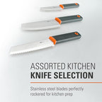 GSI Outdoors Santoku Knife Set, Compact 6-Piece Camping Chef Knife Kit with Cutting Board, Sheaths, Soap Bottle & Travel Case