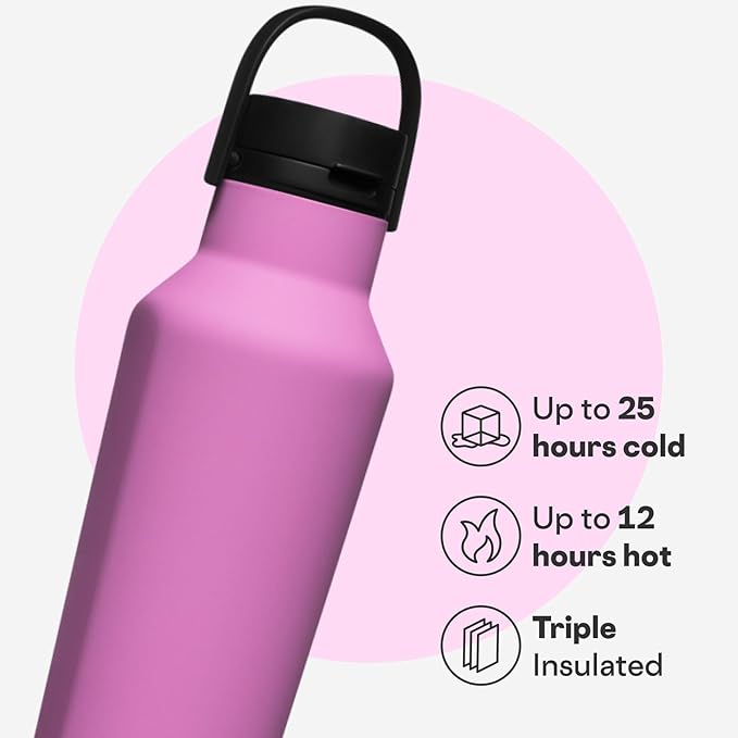 Corkcicle Sport Canteen - Keeps Drinks Cold 25 Hours - Stainless Steel Water Bottle - Triple-Insulated - Spill-Proof - Summer Drinkware Gift - Keeps Drinks Ice Cold - 20 oz - Fuchsia