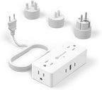 Kakyanill European Travel Plug Adapter, EU/UK/JP Plug Adapter, 4 AC Outlets, 3 USB Ports (2 USB C), 5ft Flat Extension Cord, Compact for Travel