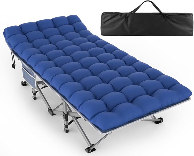 ZENPETIO Oversized XXL Folding Camping Cot, Heavy Duty Sleeping Cot for Adults with Mattress and Pillow, Portable Cot Bed with Carry Bag for Outdoor Camp Travel Home Guest Office, 78x32x18