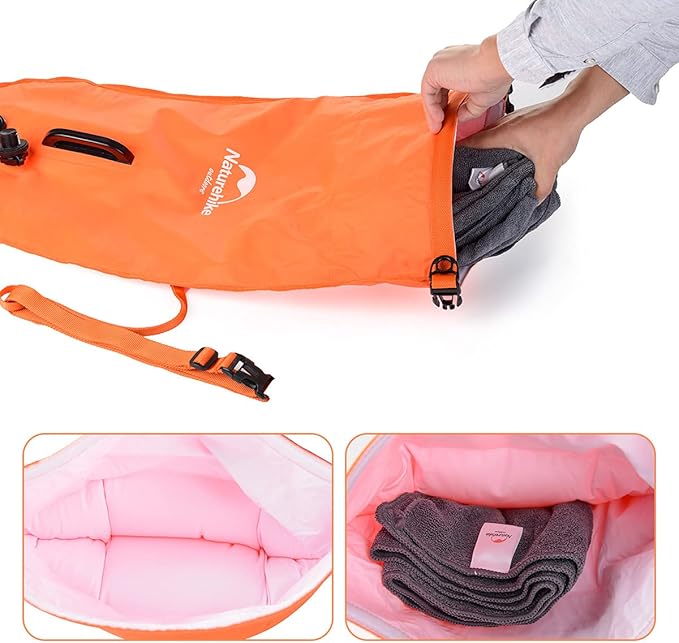 Naturehike 18L High Visible Safety Swim Buoy - Ultralight Bubble Tow Float and Dry Bag for Open Water Swimming Kayaking Snorkeling Diving Trailing with Adjustable Waist Belt