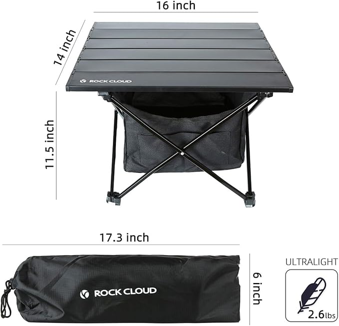 ROCK CLOUD Portable Camping Table Ultralight Aluminum Camp Table with Storage Bag Folding Beach Table for Camping Hiking Backpacking Outdoor Picnic