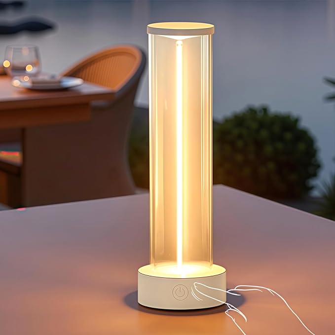 Indoor Outdoor Cordless Table Lamp,Rechargeable Battery Powered Lamp 3-Mode Touch Dimmable,IP54 Waterproof Portable Lamp for Bedside Reading,Patio Grill,Gazebo Party,Camping Tent (White)