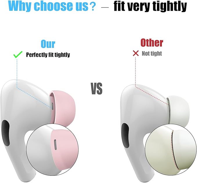 3 Pairs Replacement Ear Tips for AirPods Pro and 2nd Generation with Noise Reduction Hole, Silicone Ear Tips for AirPods Pro with Portable Storage Box and Fits in Charging Case (S/M/L, Pink)