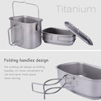 Boundless Voyage Titanium Mess Kit Hanging Pot Cup with Lid Folding Handles Outdoor Camping Cooking Set Ultralight Portable Tableware Cookware