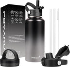 Water Bottle Insulated 32oz 40oz 64oz 128oz Straw Lid Spout Lid & 3 Lids, Leak Proof, Vacuum Insulated,Stainless Steel Water Bottle Wide Mouth for Sports, Gym or Office