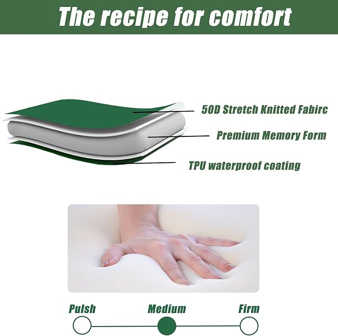 Self Inflating Sleeping Pad, 3.15" Ultra-Thick Memory Foam Camping Pad 4 Season Camping Pad for Easy Inflate&Deflate, 9.5 R-Value Insulated Camping Mattress Pad for Camp Travel Car Tent