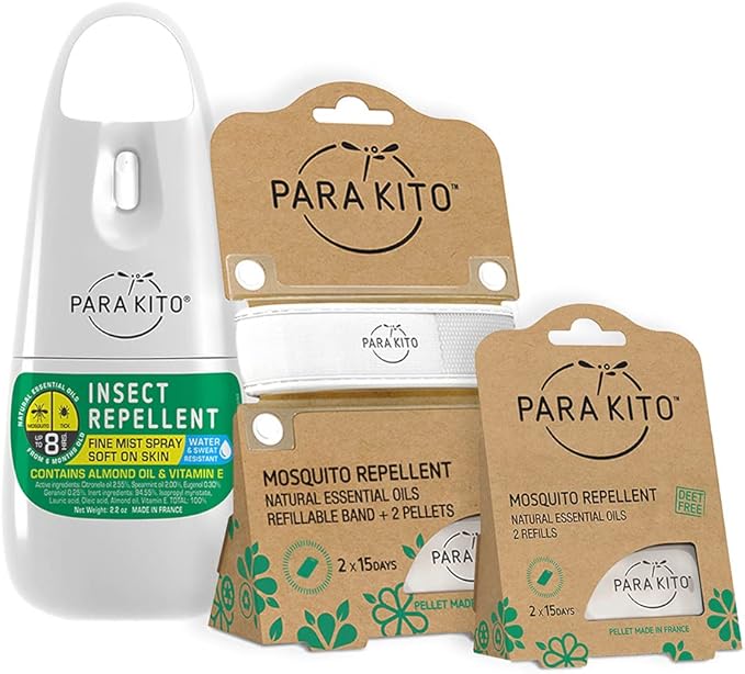 PARAKITO Mosquito, Insect & Bug Spray Bundle - Includes Spray, White Wristband & 4 Refills | DEET Free, Citronella Essential Oils, Perfect for Camping, Hiking, Travel Outdoor Activities