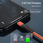 Essri 2Pack for iPhone Charger Cord 1FT, Lighting Cable 1 Feet to USB Charging Cable, Nylon Braided Charging Cord 1 Foot Compatible with iPhone 14 13 12 11 X XS XR 15 Pad - Orange