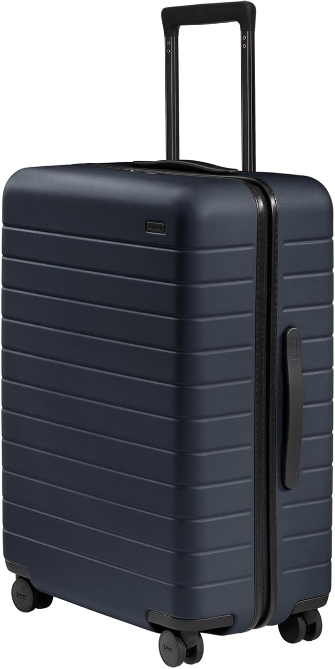 Away Medium Checked Luggage, Lightweight Hard Shell Suitcase with Spinner Wheels, Durable Rolling Luggage, TSA Lock, 26 Inch, Navy Blue