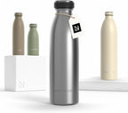 LARS NYSØM Stainless Steel Insulated Water Bottle 12oz 17oz 25oz 34oz 51oz | Insulated Thermo Flask for Hot and Cold Beverages | Leakproof Drinking Bottle (Stainless Steel, 17oz)