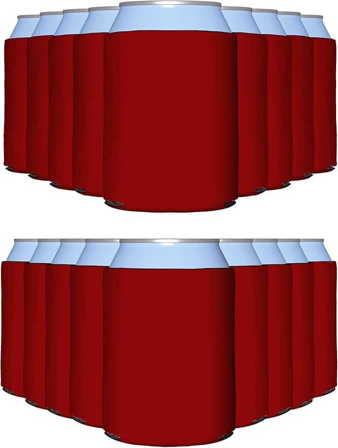 PartyPrints 100 Pack Red Blank Can Cooler Sleeves, Customizable Bulk Insulated Foam for Beer, Collapsible Plain Drink Holder, Cold Soda Insulator, 12oz Regular, 16oz Tall Cans