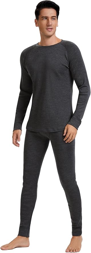 Men's 100% Merino Wool Base Layer Sets Lightweight Active Base Layer for Ski