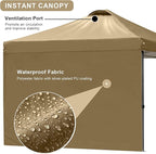 KAMPKEEPER 10x10 Pop Up Canopy Tent with 2 Sidewalls, Beach Tent - Easy Outdoor Sun Shade for Events, Parties, Camping - Gazebo with 4 Weight Bags & Carry Bag.（Khaki）