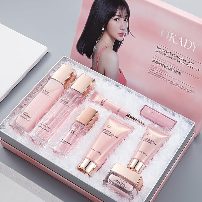 8-in-1 Skincare & Makeup Gift Set with Antioxidant Complex – Cleanser, Toner, Lotion, Serum, Eye Cream, BB Cream & Velvet Lip Color – Hydrating Routine for All Skin Types, Daily Glow Essentials ﻿
