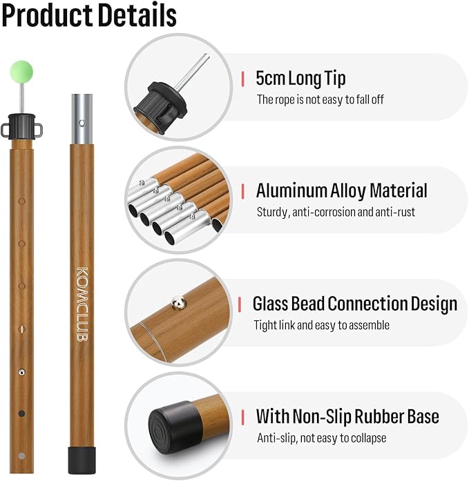 KOMCLUB Tent Poles Adjustable Lightweight Camping Tarp Poles 82.68" Aluminum Alloy Telescoping Solar sail Poles for Awning Canopy Tent Tarp Hiking Light Weight and Easy to Carry (Wood Grain Color)