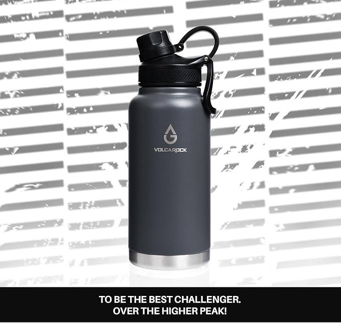 Stainless Steel Sports Water Bottle with Straw Lid Dustproof, 3 Lids, 24/32/40/64 oz BPA Free Vacumm Insulated Water bottle, Leakproof and Sweat Free, Perfect for The Go - 32 Oz Grey