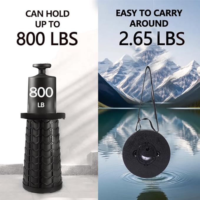 2025 Upgraded Folding Stool,800lbs Max Weight,Portable Retractable Collapsible Stool,Travel Footrest,Gift for Camping,Outdoors,Fishing,Hiking Tours,Parties,BBQ