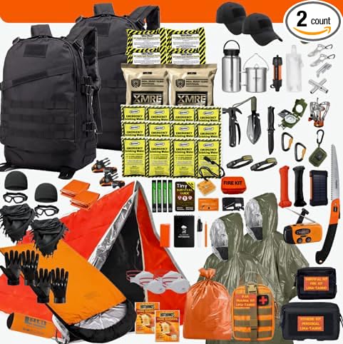 72 Hour Survival Kit - 228 Pieces Survival Gear and Supplies - 45L Go Bag Emergency Backpack, First Aid, Water Filter, Tools, Tent, Camping Essentials, Emergency Preparedness - The Alpha